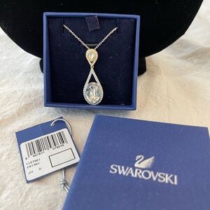 Swarovski Gold and Silver Necklace with Teardrop Pendant